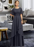 Jaelyn A-line Scoop Floor-Length Chiffon Mother of the Bride Dress With Beading Pleated Sequins UKP0021856