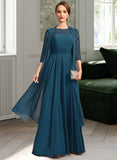 Lauryn A-line Scoop Illusion Floor-Length Chiffon Lace Mother of the Bride Dress With Pleated UKP0021866