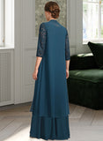 Lauryn A-line Scoop Illusion Floor-Length Chiffon Lace Mother of the Bride Dress With Pleated UKP0021866