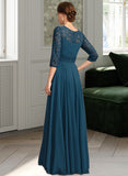 Lauryn A-line Scoop Illusion Floor-Length Chiffon Lace Mother of the Bride Dress With Pleated UKP0021866