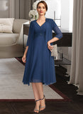 Mavis A-line V-Neck Knee-Length Chiffon Lace Mother of the Bride Dress With Beading Pleated Sequins UKP0021874