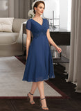 Mavis A-line V-Neck Knee-Length Chiffon Lace Mother of the Bride Dress With Beading Pleated Sequins UKP0021874