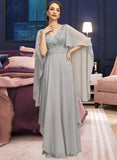 Kira A-line V-Neck Floor-Length Chiffon Lace Mother of the Bride Dress With Cascading Ruffles Sequins UKP0021883