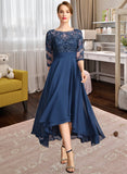 Shayla A-line Scoop Illusion Asymmetrical Chiffon Lace Mother of the Bride Dress With Sequins UKP0021887