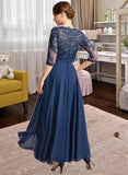 Shayla A-line Scoop Illusion Asymmetrical Chiffon Lace Mother of the Bride Dress With Sequins UKP0021887