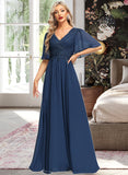 Cindy A-line V-Neck Floor-Length Chiffon Lace Mother of the Bride Dress With Sequins UKP0021888