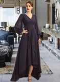 Daniela A-line V-Neck Asymmetrical Chiffon Mother of the Bride Dress With Beading Cascading Ruffles Sequins UKP0021893