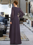 Daniela A-line V-Neck Asymmetrical Chiffon Mother of the Bride Dress With Beading Cascading Ruffles Sequins UKP0021893