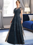 Cloe A-line Scoop Illusion Floor-Length Lace Tulle Mother of the Bride Dress With Sequins UKP0021896