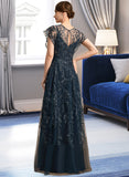 Cloe A-line Scoop Illusion Floor-Length Lace Tulle Mother of the Bride Dress With Sequins UKP0021896