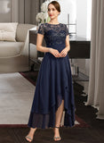 Yadira A-line Scoop Illusion Asymmetrical Chiffon Lace Mother of the Bride Dress With Sequins UKP0021902