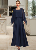 Keely A-line Square Ankle-Length Chiffon Mother of the Bride Dress With Appliques Lace Sequins UKP0021907