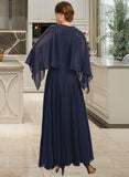 Keely A-line Square Ankle-Length Chiffon Mother of the Bride Dress With Appliques Lace Sequins UKP0021907