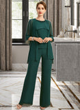 Ida Jumpsuit/Pantsuit Separates Scoop Floor-Length Chiffon Mother of the Bride Dress With Beading Sequins UKP0021913