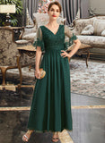 Chaya A-line V-Neck Ankle-Length Chiffon Lace Mother of the Bride Dress With Sequins UKP0021914