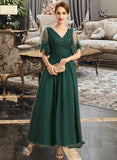 Chaya A-line V-Neck Ankle-Length Chiffon Lace Mother of the Bride Dress With Sequins UKP0021914