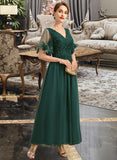 Chaya A-line V-Neck Ankle-Length Chiffon Lace Mother of the Bride Dress With Sequins UKP0021914