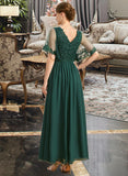 Chaya A-line V-Neck Ankle-Length Chiffon Lace Mother of the Bride Dress With Sequins UKP0021914