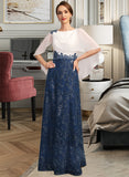 Ana A-line Scoop Floor-Length Chiffon Lace Sequin Mother of the Bride Dress With Pleated UKP0021919