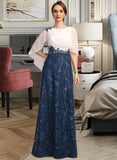 Ana A-line Scoop Floor-Length Chiffon Lace Sequin Mother of the Bride Dress With Pleated UKP0021919