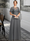 Aliya A-line Scoop Illusion Floor-Length Chiffon Lace Mother of the Bride Dress With Sequins UKP0021921