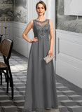 Aliya A-line Scoop Illusion Floor-Length Chiffon Lace Mother of the Bride Dress With Sequins UKP0021921