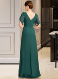 Maryjane Sheath/Column V-Neck Floor-Length Chiffon Mother of the Bride Dress With Beading Pleated UKP0021949