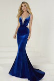 Sexy Open Back Velvet Evening Dresses V Neck Mermaid Sweep Train