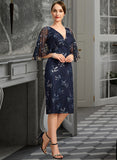 Louisa Sheath/Column V-Neck Knee-Length Lace Mother of the Bride Dress With Sequins UKP0021957