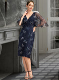 Louisa Sheath/Column V-Neck Knee-Length Lace Mother of the Bride Dress With Sequins UKP0021957