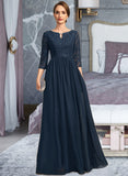 Brianna A-line Scoop Floor-Length Chiffon Lace Mother of the Bride Dress With Crystal Brooch Sequins UKP0021961