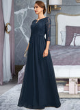 Brianna A-line Scoop Floor-Length Chiffon Lace Mother of the Bride Dress With Crystal Brooch Sequins UKP0021961