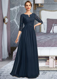 Brianna A-line Scoop Floor-Length Chiffon Lace Mother of the Bride Dress With Crystal Brooch Sequins UKP0021961