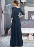 Brianna A-line Scoop Floor-Length Chiffon Lace Mother of the Bride Dress With Crystal Brooch Sequins UKP0021961