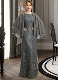 Abigail Sheath/Column Scoop Floor-Length Chiffon Lace Mother of the Bride Dress With Beading Sequins UKP0021962