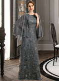 Abigail Sheath/Column Scoop Floor-Length Chiffon Lace Mother of the Bride Dress With Beading Sequins UKP0021962