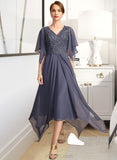 Bella A-line V-Neck Floor-Length Chiffon Lace Mother of the Bride Dress With Sequins UKP0021963