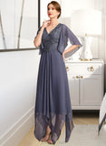 Bella A-line V-Neck Floor-Length Chiffon Lace Mother of the Bride Dress With Sequins UKP0021963