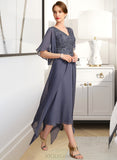 Bella A-line V-Neck Floor-Length Chiffon Lace Mother of the Bride Dress With Sequins UKP0021963