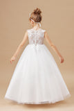 Ivory Cute Round Neck Tulle Flower Girl Dresses With Lace