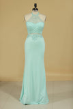 Spandex Mermaid Prom Dresses With Beading Sweep Train