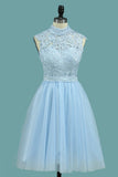 A Line Homecoming Dresses High Neck Tulle With Applique