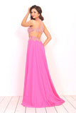 V Neck Prom Dresses Chiffon With Beading Open Back