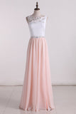 A Line Scoop Prom Dresses Chiffon With Beads And Slit