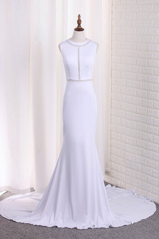 New Arrival Mermaid Scoop Wedding Dresses With Beads Sweep Train