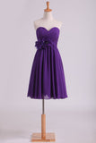 Bridesmaid Dresses Sweetheart Knee Length Chiffon With Handmade Flower A Line