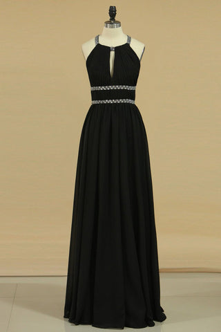 Floor Length Halter A Line Prom Dresses Chiffon With Beading