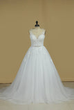 Gorgeous Sleeveless Scoop Wedding Dresses Tulle With Applique And Pearls