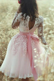 Homecoming Dresses V-Neck Knee-Length Tulle Long Sleeves