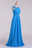 Prom Dresses Scoop A Line Chiffon Beaded Floor Length